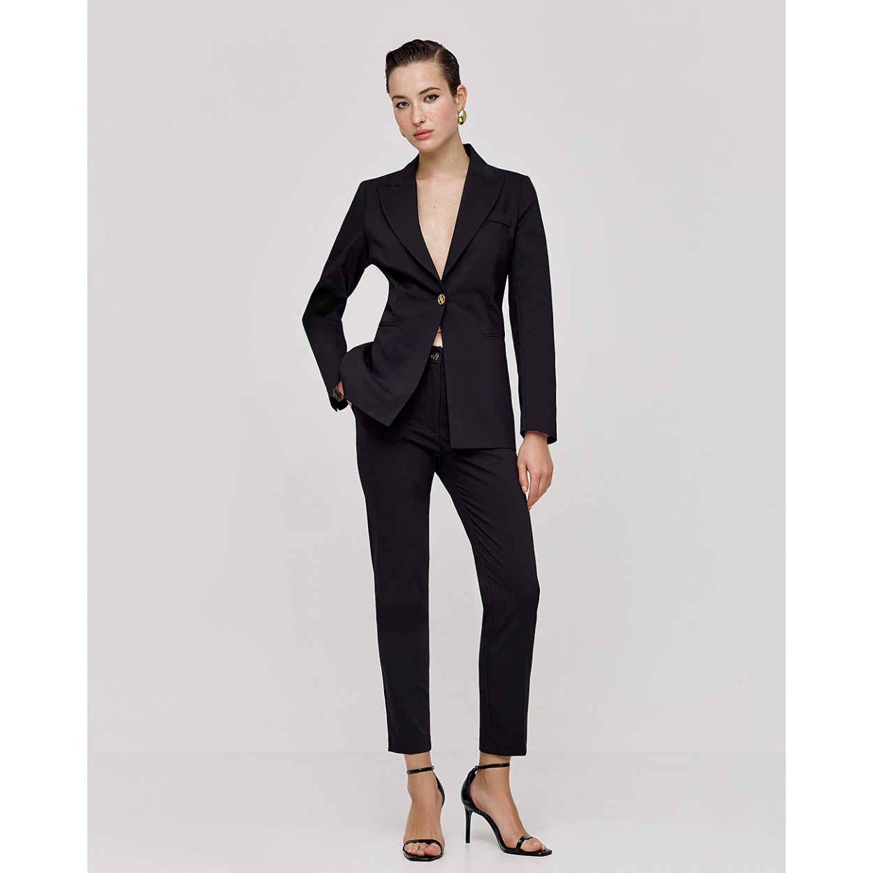 ACCESS pantalone nero bottone logato - immagine 6