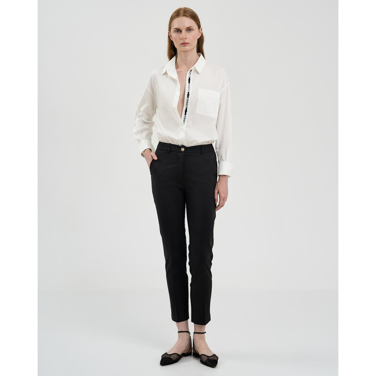 ACCESS pantalone nero bottone logato - immagine 4
