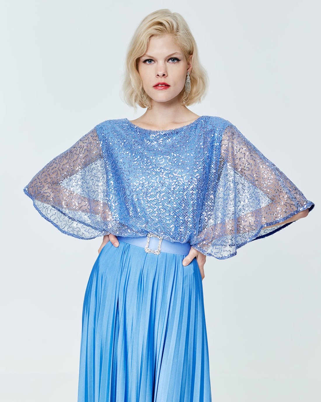 ACCESS abito celeste plissettato con paillettes - immagine 7
