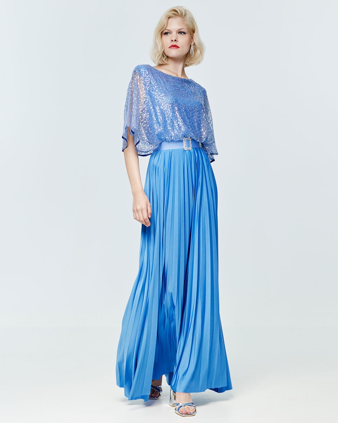 ACCESS abito celeste plissettato con paillettes - immagine 6