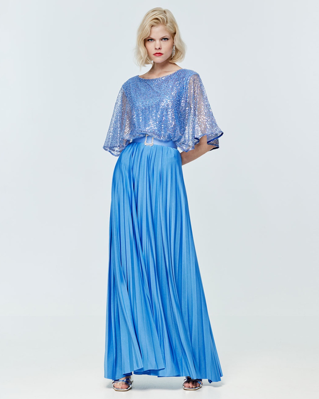 ACCESS abito celeste plissettato con paillettes - immagine 5