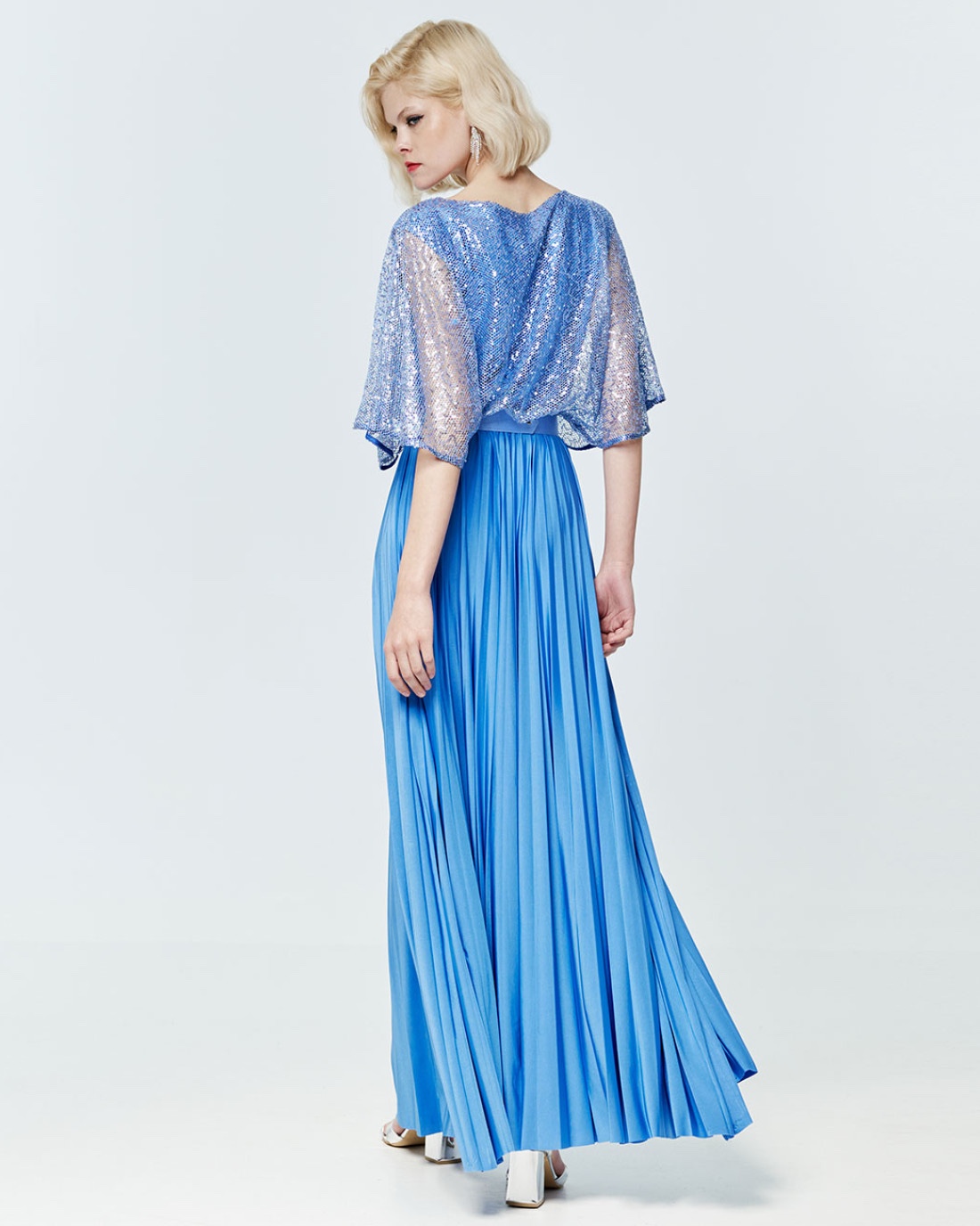 ACCESS abito celeste plissettato con paillettes - immagine 4