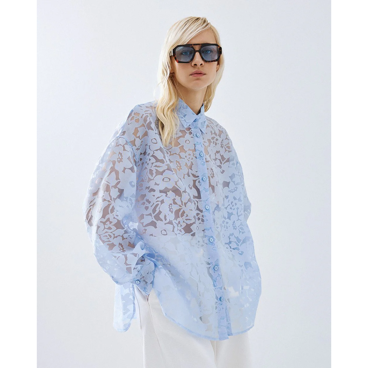 ACCESS Camicia Fiori Devoré azzurro