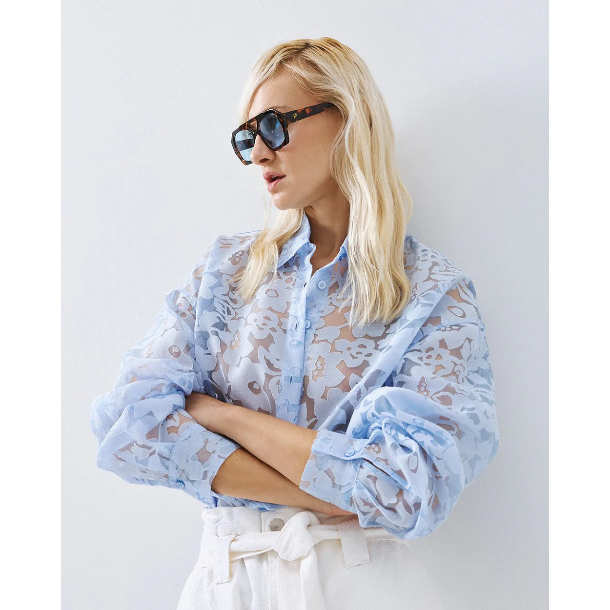 ACCESS Camicia Fiori Devoré azzurro - immagine 4