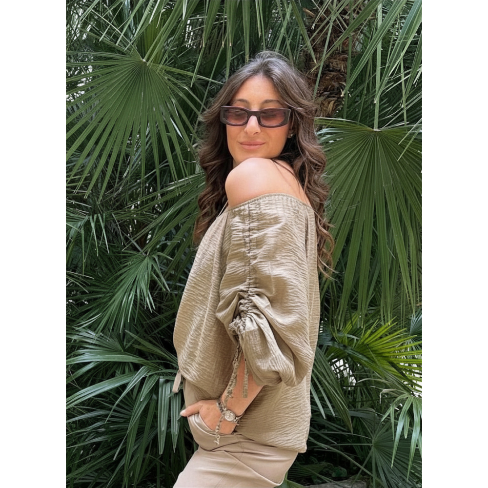 H2O Blusa Manica Arricciata fango